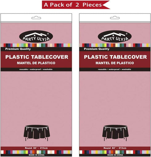 Pink Plastic Tablecloths 2 Pack Disposable Table Covers 84 Inch Circle Bridal Shower Party Tablecovers PEVA Vinyl Table Cloths for BBQ Picnic Birt...