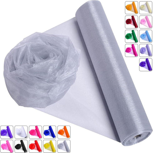 Crystal Organza Fabric Tulle - 16" by 50 Yards Sheer Fabric for Wedding Party Decoration Bridal Shower Tutu Roll Netting Spool Ribbon Wrapping (Gr...