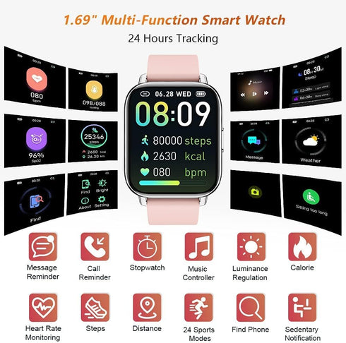 MuGo Smart Watch for Women, Fitness Watch 1.69" Touch Screen Smartwatch, Pedometer Watch with Heart Rate and Sleep Monitor, IP67 Waterproof Fit Wa...