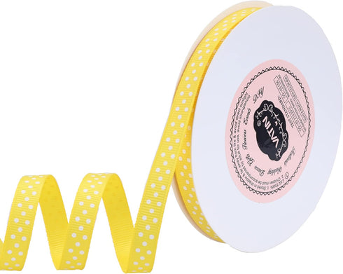 VATIN Polka Dot Craft Grosgrain Ribbon 3/8 Inch Wide by 10-Yard Spool Yellow Gold with White Dots,Use for Gift Wrapping,Party Decoration,All Craft...