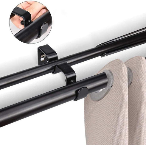 12 PCS Double Curtain Rod Brackets, Heavy Duty Curtain Rod Holder for Double Rod, Black Curtain Rod Hanging Brackets Wall Mount for Home Office...