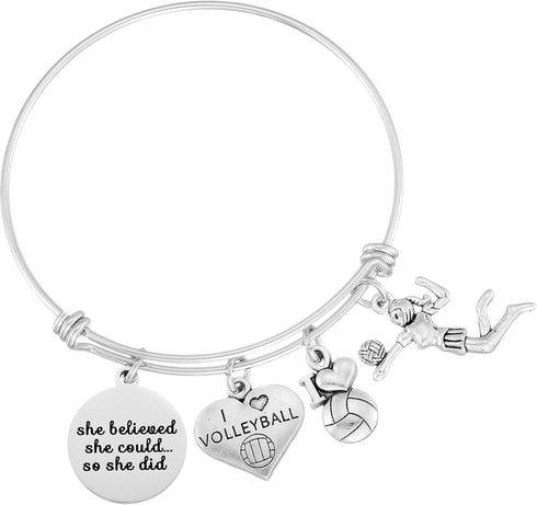 Volleyball Charm Bangle Bracelet Volleyball Inspirational Jewelry Volleyball Gifts for Female Volleyball Players...