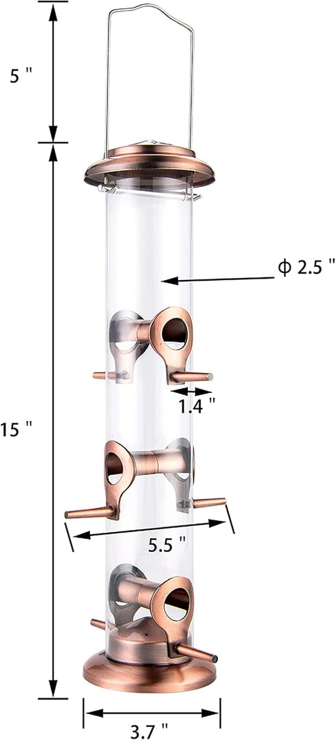 iBorn Metal Bird Feeders Brushed Copper Wild Bird Feeder for Outdoors Hanging All Metal Brushed Copper Finishing 14 Inch 6 Port(Seed is not Includ...