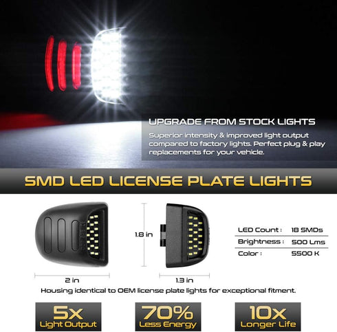VIPMOTOZ Red OLED Neon Tube Pure White LED License Plate Light Tag Lamp Assembly Replacement For Cadillac Escalade Chevy Silverado Tahoe Suburban ...