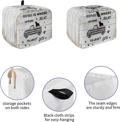 Toaster Dust Cover with Pockets, Farmhouse Dog Black White Buffalo Truck Soft Washable 2 Slice Toaster Cover, Dust-proof Cover for Small Appliance...