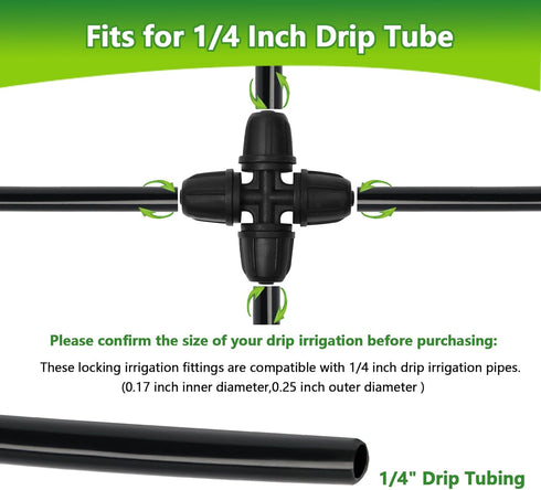 1/4" Drip Irrigation Fittings Kit, 50 Pcs Lock Barbed Connectors for 1/4 Inch Drip Irrigation Tubing - 15 Couplings, 10 Tees, 10 Elbows, 10 End Pl...