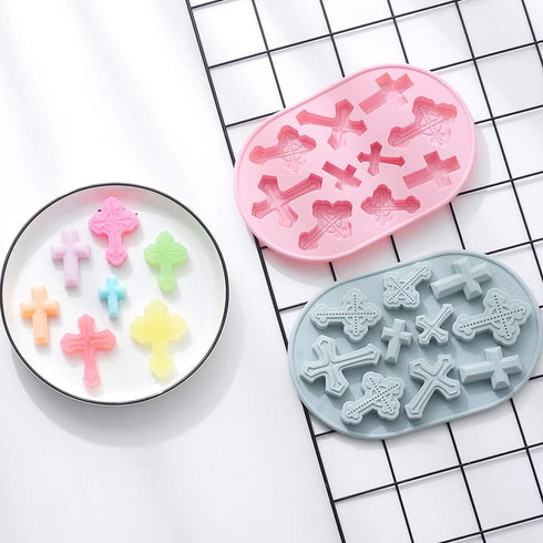 OURASHERO 2pcs Cross Shape Cake Fondant Mold Cake Decorations Cupcake Topper Silicone Clay Candy Chocolate Gum Paste Mold with Silicone Liquid Dro...