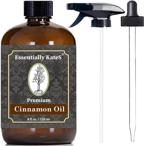 Premium Cinnamon Oil 4 Fl Oz with Huge Dropper and Sprayer - 100% Pure, Natural & Therapeutic - Cleaning, DIY Soap, Diffuser, Aromatherapy, Garden...