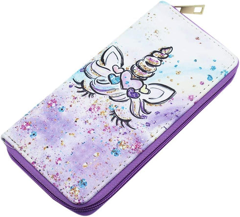 Cute Unicorn PU Leather Zip Around Long Wallet Cluth Travel Purse for Women Gilrs Ladies...