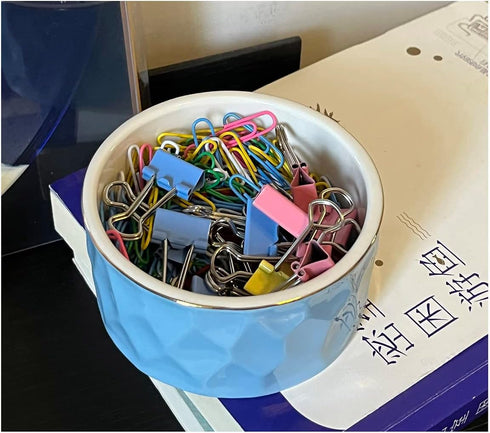 Ceramic Paper Clip Holder Ceramic Paper Clip Dispenser Organizer for Office Desk Binder Clip Holder (Blue)...