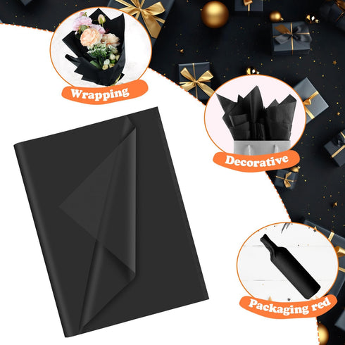 PLULON 60 Sheets Black Tissue Paper Bulks, Gift Wrap Tissue Paper Sheets for Packaging Birthday Gift Wrapping Paper Birthday Wedding Holiday Paper...
