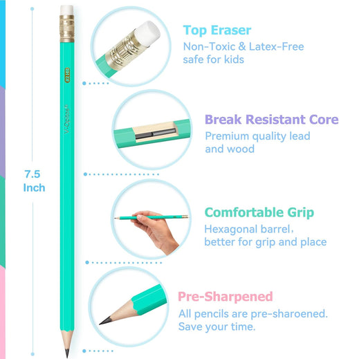 V-Opitos Wood-Cased #2 HB Pencils, 48 Pack Pre-Sharpened Pencils with Top Erasers, Bulk Pastel Color Pencils for School Teacher Supplies, Writing,...