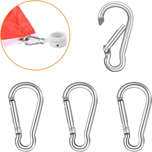 Flag Pole Ring Replacement Carabiner Clips | 4 Pcs Aluminum Alloy Flag Pole Clip Spring Snap Hooks for Grommeted Flag | Replaceable Flagpole Hardw...
