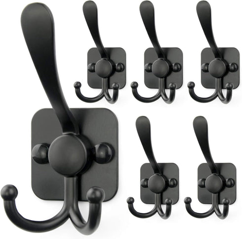 Wall Mount Coat Hooks,Matte Black Heavy Duty Decorative Hooks,3 Prongs Utility Hook,6 Pack...