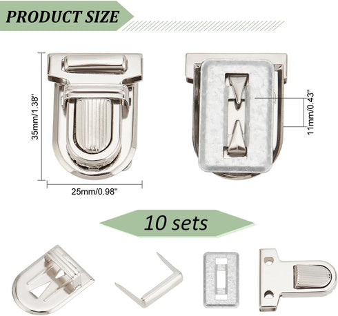 PH PandaHall 10 Sets Iron Tuck Lock Clasp Catch Purse Thumb Lock 35x25x11mm for Leather Bag Case Clasp Hangbag Purse Platinum...