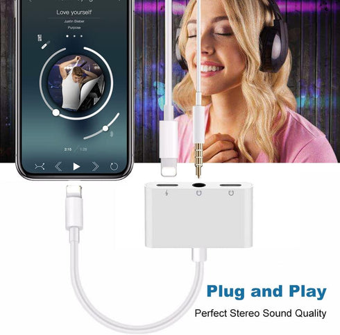 3 in 1 Lightning to 3.5mm Jack Headphone Adapter Earphone Jack Audio and Charging Adapter Headphone Splitter Compatible for iPhone 13 12 11 SE XS ...