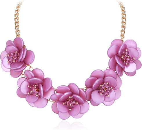 BriLove Flower Collar Necklace, Shiny Floral Flower Summer Beach Statement Collar Bib Necklaces for Women Costume Prom Jewelry...