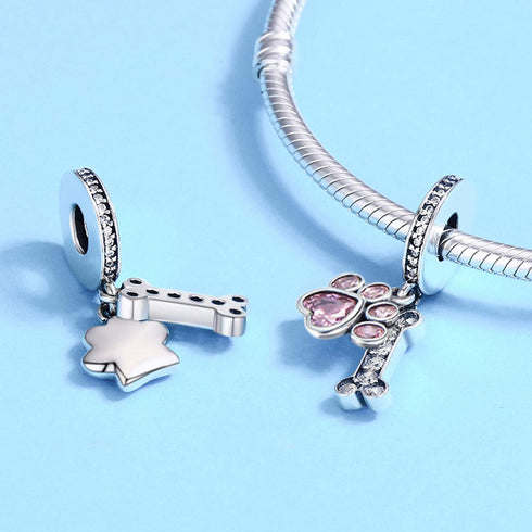 Dog Paw Charm Fit for Pandora Charms Bracelet Pink Crystals Dangle Charms Birthday Jewelry Gifts for women...