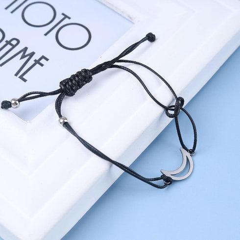 Bohemian Hollow Moon Anklet Bracelet Black Woven Rope Moon Ankle Bracelet Crescent Moon Chain Anklet Adjustable Wax Anklets Summer Beach Foot Chai...
