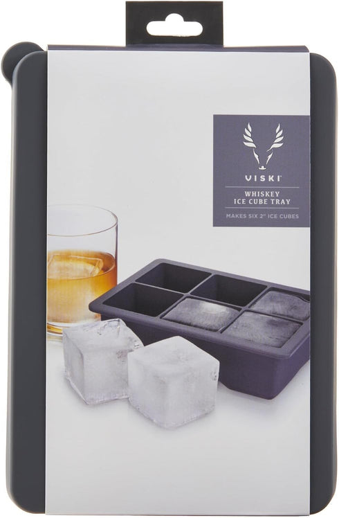 Viski Whiskey Ice Cube Tray with Lid, Large Makes Six 2-Inch Ice Molds, Perfect for Cocktails, Whiskey, Bourbon, and More, Stackable Silicone Mold...