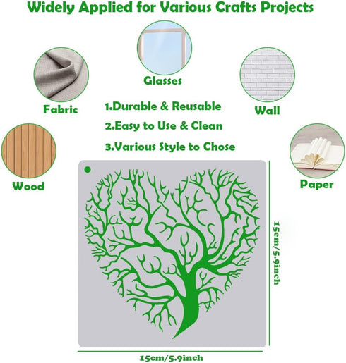 16 Pcs Tree Stencils for Painting on Wood, 6 x 6 Inch Tree of Life Stencil Small Palm Tree Drawing Template for Canvas, Wall, Floor, DIY Art Craft...