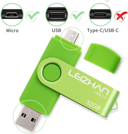 LEIZHAN Micro USB Flash Drive OTG Pen Drive 32GB Thumb Drive Gift Suitable for Samsung Galaxy S7,S7Edge,S6,S6 Edge (Green)...