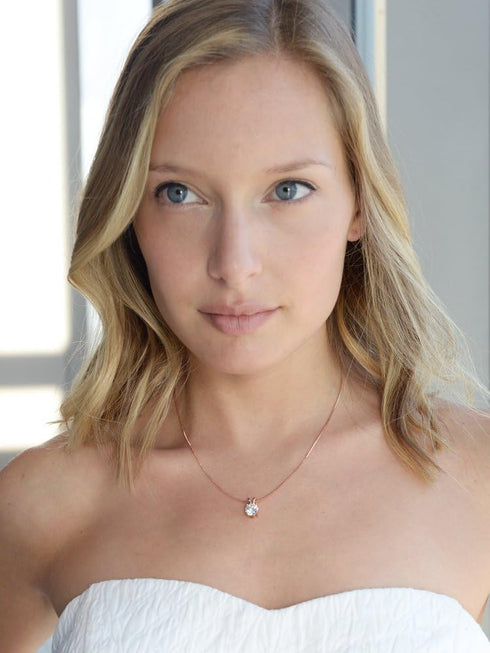 Mariell Cubic Zirconia Crystal Rose Gold Pendant Necklace for Women, 2 Carat CZ Bridal Wedding Jewelry...