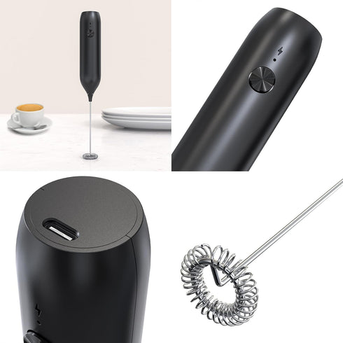 Electric Milk Frother Coffee Mixer Wand USB Rechargeable Drink Mixer Stainless Steel Mini Whisk for Egg,Drink Frother Portable Kitchen Cooking Sup...