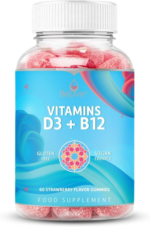 BeLive Vitamin D3 Gummies with B12 Vitamins - 60 Ct I Immune Support Gummies with Vegan Vitamin B12 & D3, Provides Enhanced Bone & Muscle Strength...