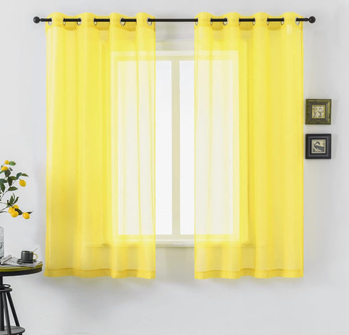 DUALIFE Yellow Curtains 72 Inches Length for Bedroom Set of 2 Panels Grommet Window Semi Voile Light Filtering Sheer Curtains for Living Room 52x7...