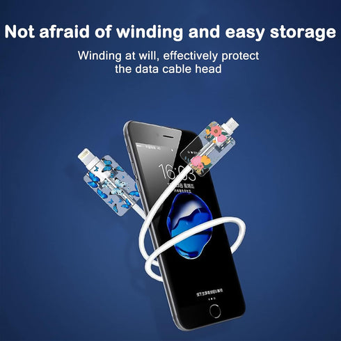 Cute Floral Cable Protector for iPhone Charger Red Rose Wild Flower Bouquet Butterfly Cherry Blossoms Pattern 4 pcs Set Charging Cord Phone Saver....