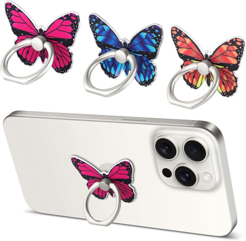 Multi-Function Mounts and Holder Three Pack Blue&Yellow&Pink Butterfly Metal Phone Ring Stand for Cellphones&Tablets...
