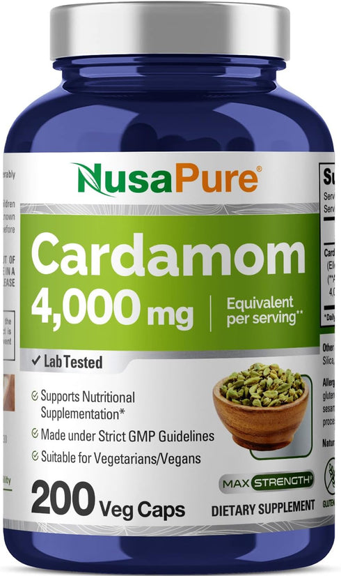 NusaPure Cardamom Extract 4000mg 200 Vegetarian Capsules (Non-GMO, Gluten Free)...