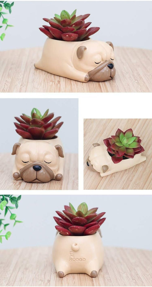 Home Decor Pot, Animal Succulent Planter Flowerpot for Home Office Desk Decoration (Sleep Pug)...