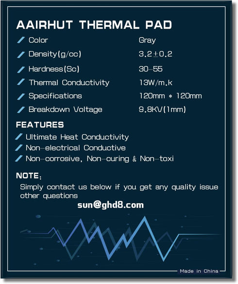 Thermal Pad 13W/mK, 120x120x3mm Silicone Cooling Pad GPU Non Conductive Heat Resistance Extreme Odyssey Cover with Dual Self-Adhesive Films for PC...