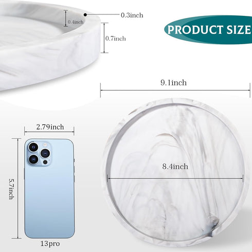 9" Round Bathroom Tray Decorative Vanity Tray Silicone Soap Holder Kitchen Countertop Organizer Coffee Table Decor for Candle, Perfume, Plant - Ma...