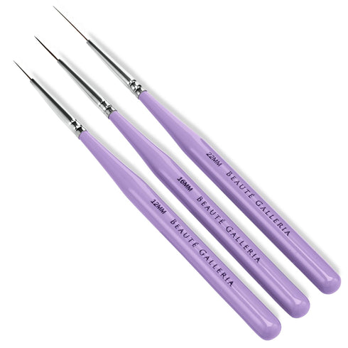 Beaute Galleria 3 Pieces Nail Art Long Striper Brush Set (12mm, 16mm, 22mm) for Thin Long Fine Line, Detailer, Striping, Color Block, One Stroke...