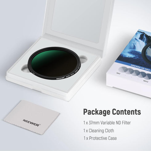 NEEWER 37mm HD Variable ND Filter ND2-ND32 (1-5 Stops) No X Cross/Optical Glass/30 Layer Nano Coated/Ultra Slim Aluminum Alloy Frame/Water Repelle...