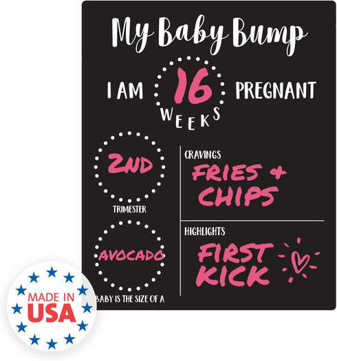 My Baby Bump Pregnancy Timeline Dry Erase Sign / 10" x 12" Black Dry Erase Style Mother Baby Size Tracking Sign/Monthly Milestone New Mom Photo Pr...