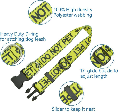 Dog Collar for DO NOT PET, Sturdy Durable with Buckle, Yellow Dog Collars for Small Medium Large Dogs, Premium Adjustable Polyester Pet Collar...