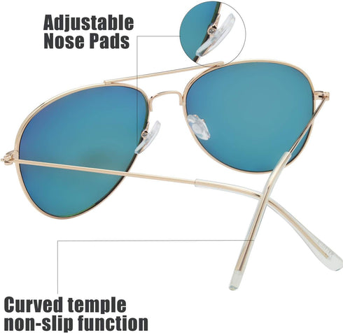 The Fresh Classic Metal Frame Mirror Lens Aviator Sunglasses with Gift Box...