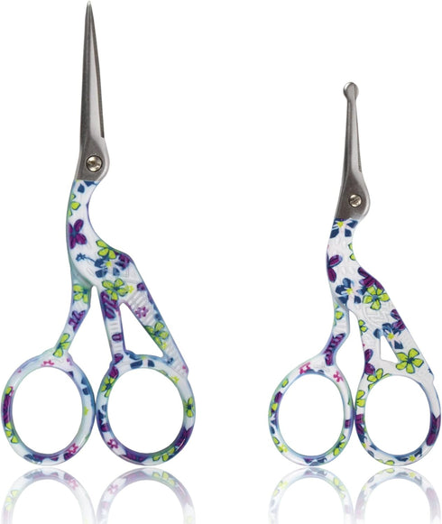 Stork Bird Rounded Safety Tip Embroidery Craft Stainless Steel Crane Scissors - Purple - 2 Pairs...