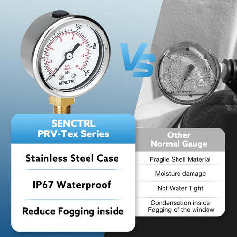 0-200 psi Pressure Gauge, 2" Dial Size, 1/8 NPT Lower Mount, Waterproof, Stainless Steel Case, for Pneumatic Regulator Air Compressor Portable Tan...