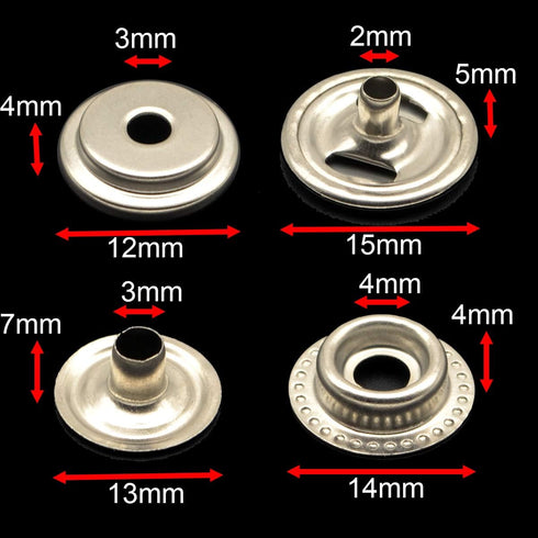 108pcs 15mm Stainless Steel Fastener Snap Press Stud Cap Button Marine Boat Canvas Line 24(4 Components, 5pcs for Each)...