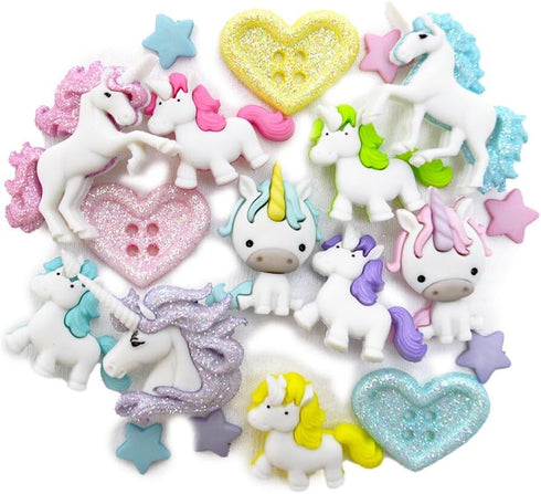 Dress It Up Enchanted Unicorn Buttons Set - Sparkle with Glittery Hearts & Stars - Unleash Your Magical Crafting Journey, White, 20246035181938278...