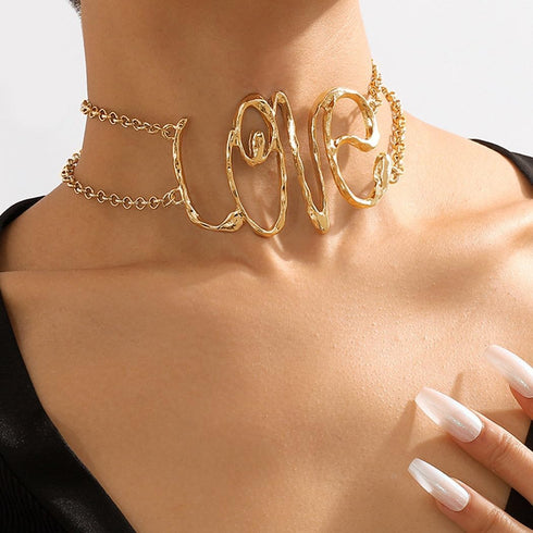 Jovono Love Choker Necklace Gold Collar Necklaces Letter Statement Necklace Chain for Women...