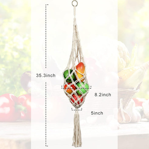 Geiserailie 2 Pieces Hanging Fruit Basket Macrame Hanging Basket Vegetable Breathable Storage decor for Potato Onion and Fruit Storage Boho Decor ...