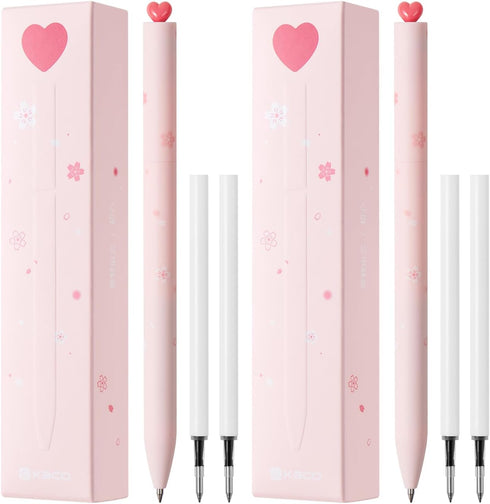 Kaco FIRST Gel Pens Cute Stationery, Pack of 2 Pieces Heart Pen Set with Extra 4 Black Refills (2 Pink)...