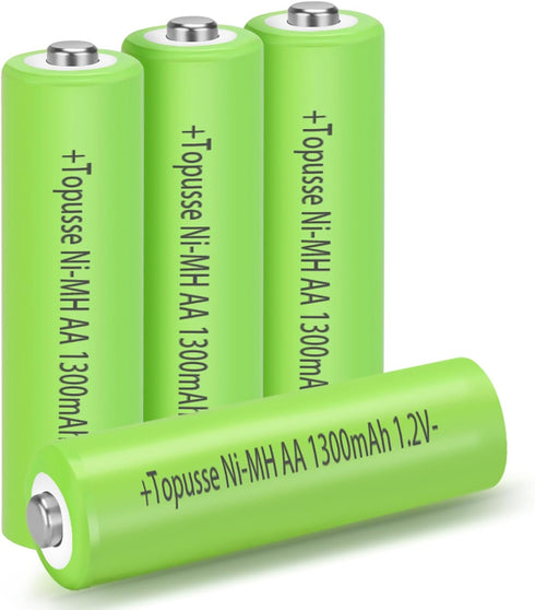 4 Pack Rechargeble 1.2V Ni-MH AA Batteries, Long-Lasting Double A Size Nimh Battery 1300mAh for Outdoor Solar Lights...