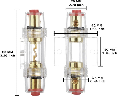 in-line AGU Fuse Holder for 4-10 Gauge AWG Wire / 6 Gauge & 8 Gauge/with Four 60A AGU Fuses for Car Audio/Alarm/Amplifier/Compressors/Auto Parts/A...